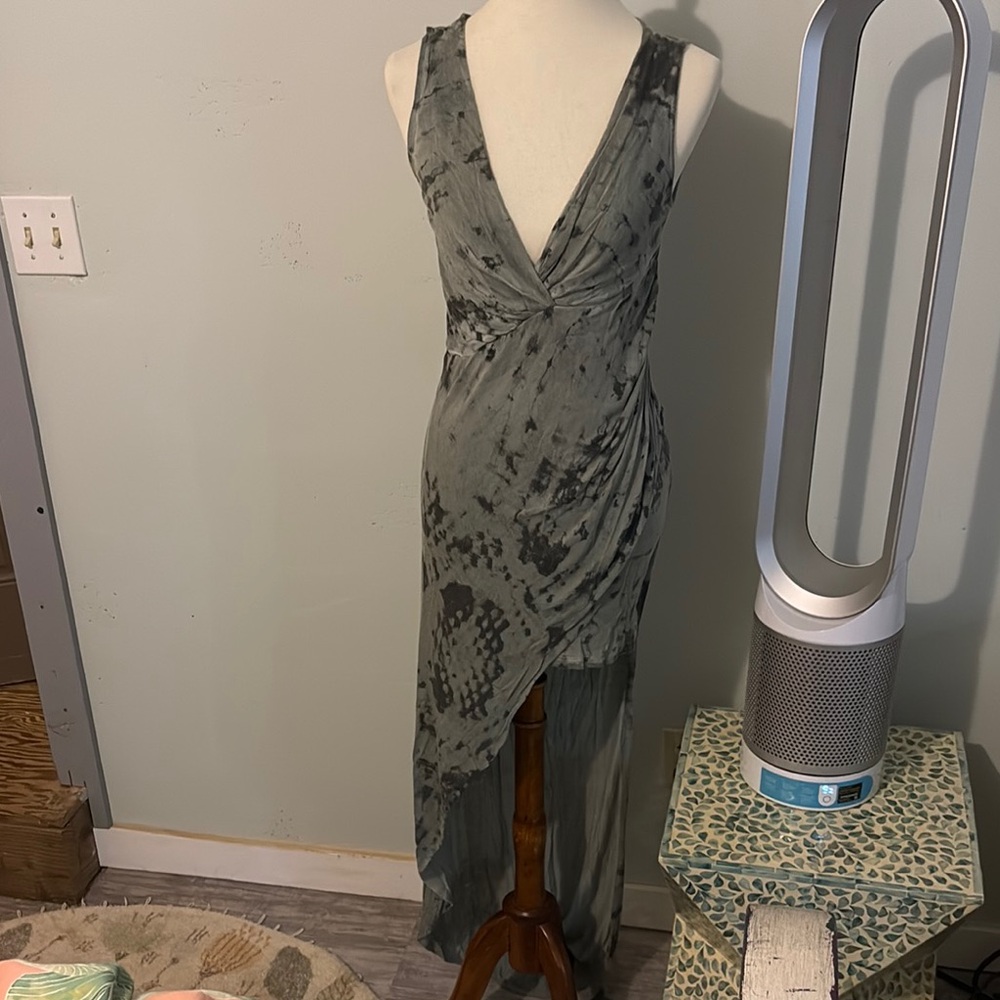 Elegant Gray Tie-Dye Maxi Dress
